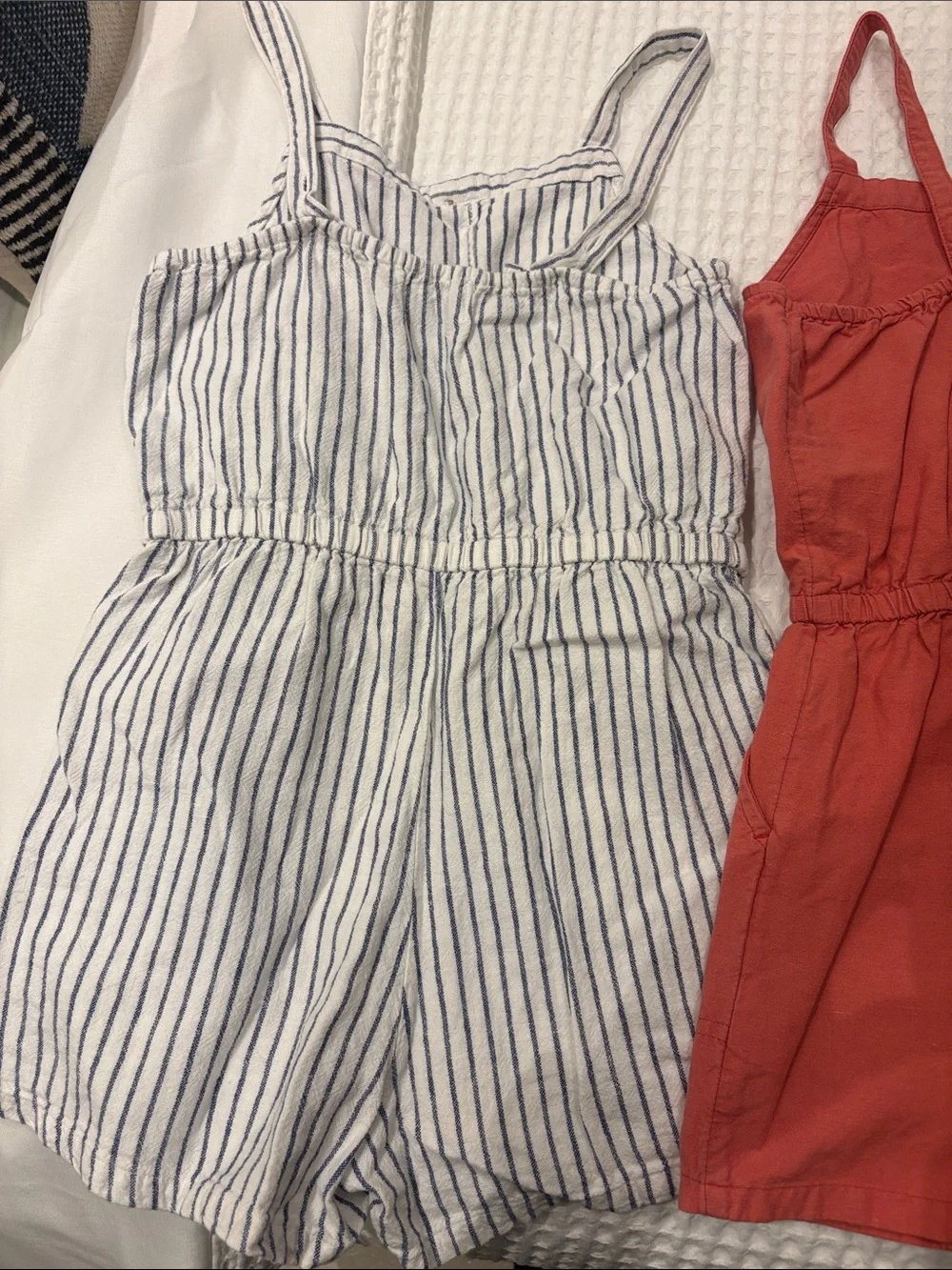 Old Navy Girls' Striped Navy & White Romper and Coral Button-Front Jumper Set